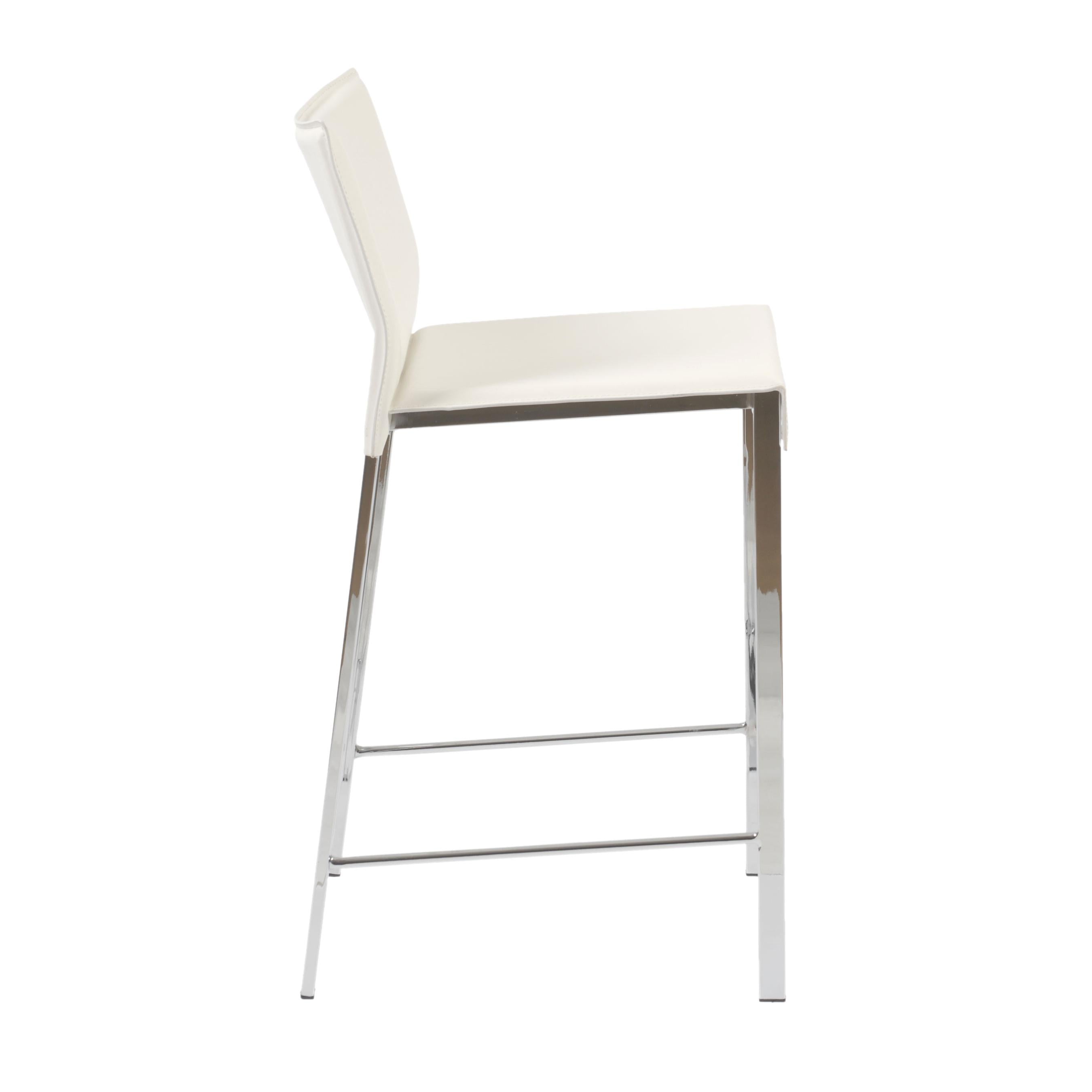 Set of Two Riley-B Bar + Counter Stools in White Leather