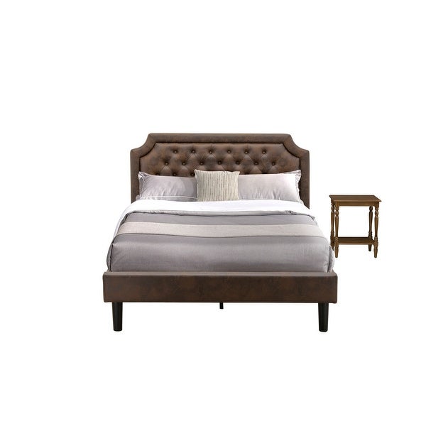 Platform Bed Set - Dark Brown Faux Leather - Black Legs Bed - an Antique Walnut End Table(Bed Size Options) - - 34702918