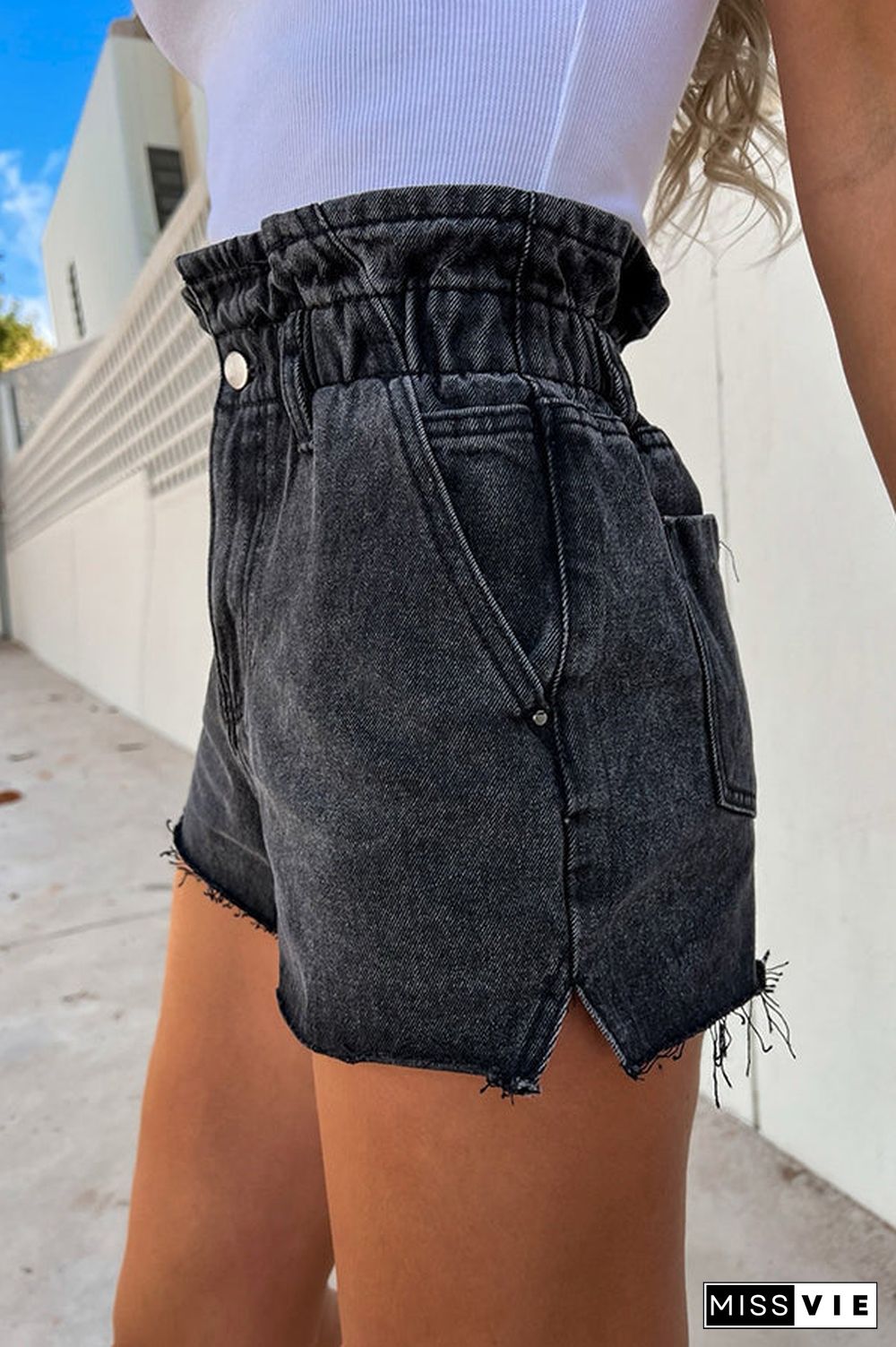 Sundays At The Market Cuffed Denim Paperbag Shorts