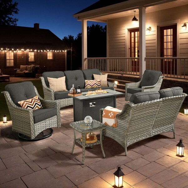 XIZZI Outdoor Rattan Wicker Patio Furniture Conversation Set with Fire Pit Table