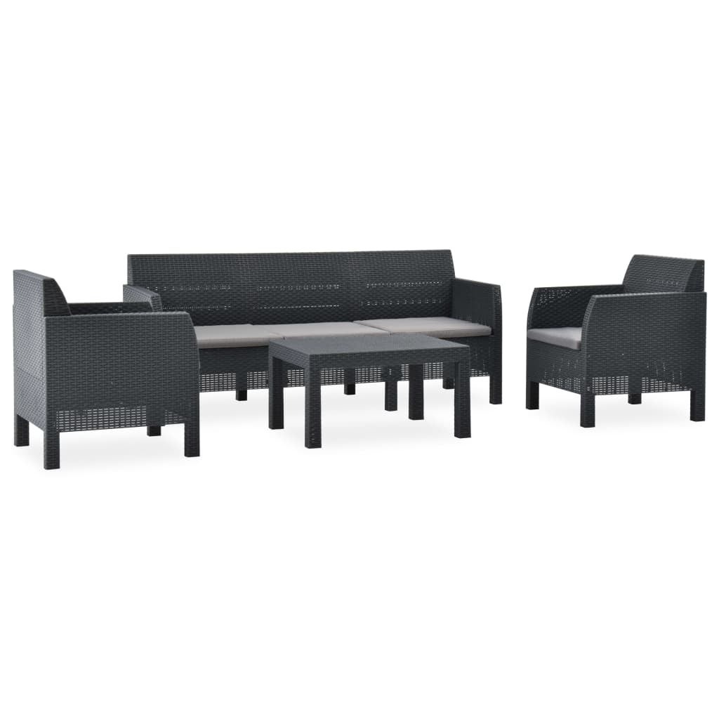 4 Piece Garden Lounge Set with Cushions PP Anthracite - Overstock - 35106564