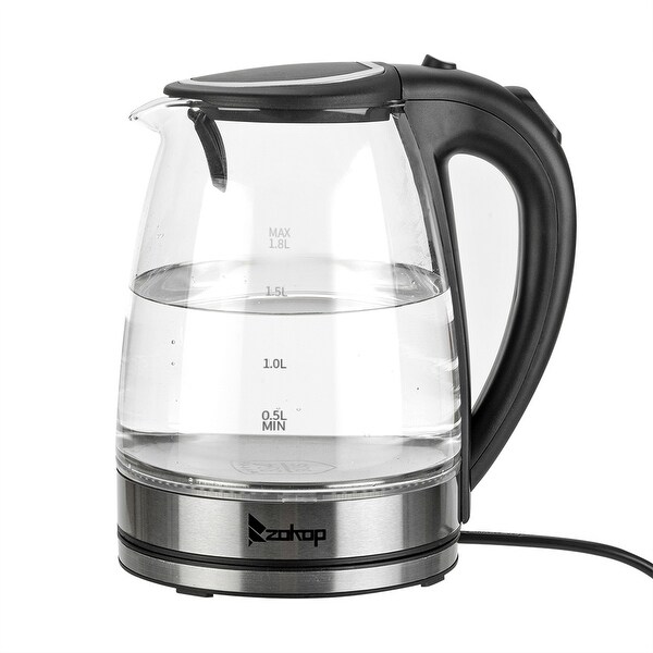 1500W 1.8L Electric Glass Tea Kettle Hot Water Kettle with Auto Shutoff Protection， Stainless Steel Lid and Bottom