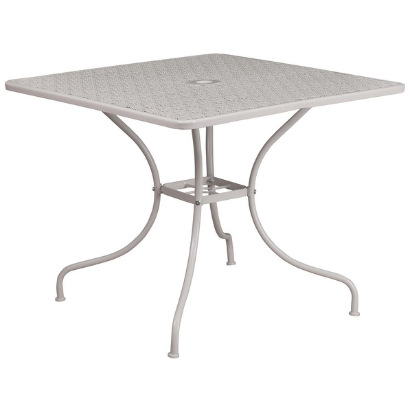 35.5inch Square Steel 3piece Patio Table Set with Round Back Chairs