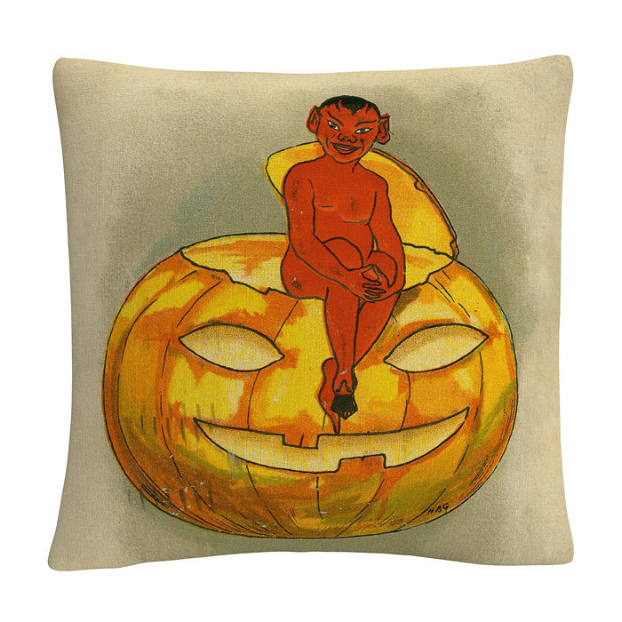 Baldwin ABC Little Red Devil On Pumpkin Halloween Decorative Pillow， 16