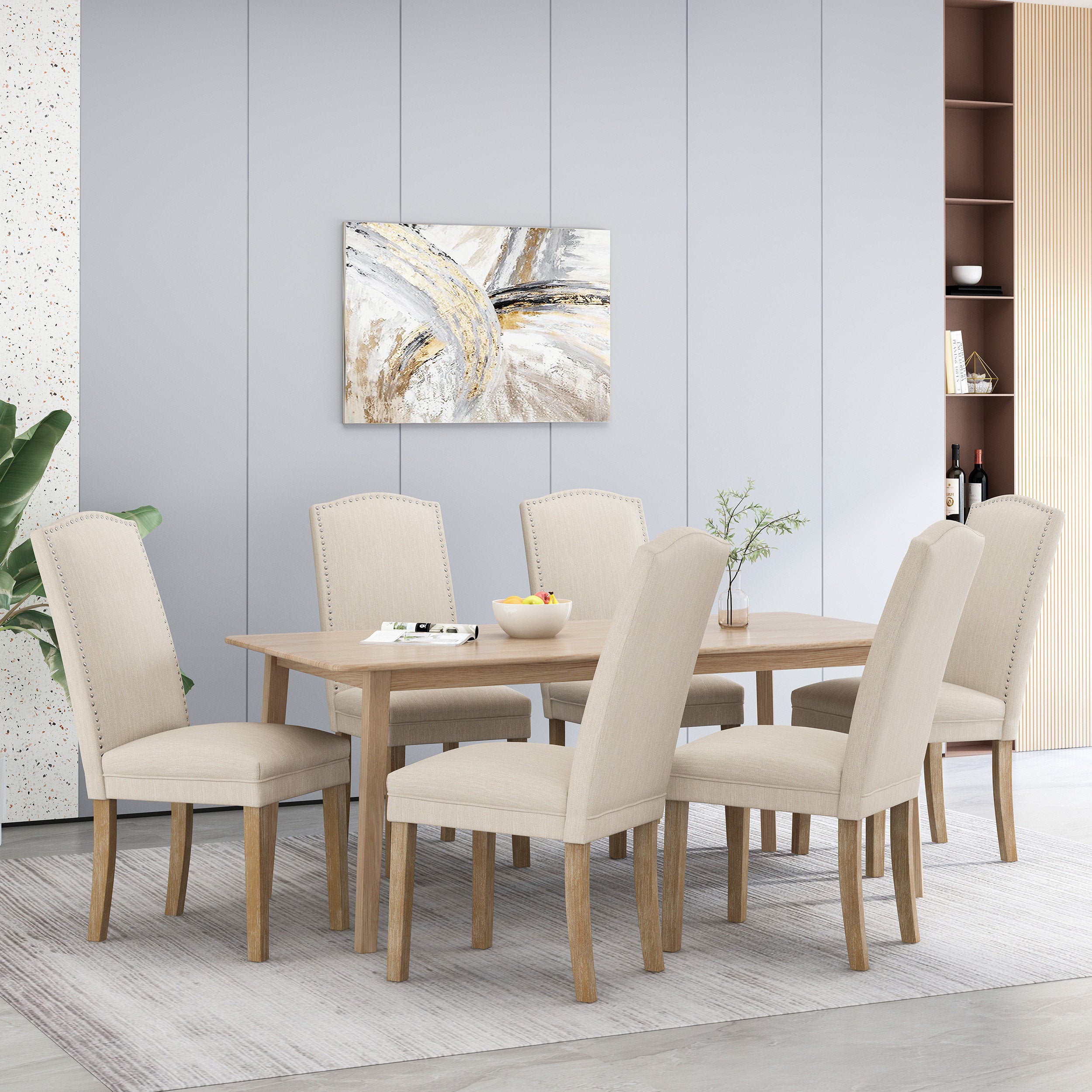 Geromin Contemporary Fabric Dining Chairs with Nailhead Trim, Set of 6