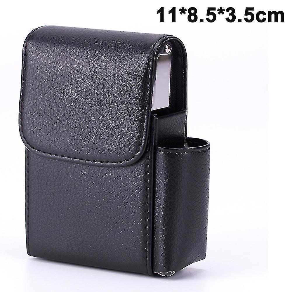 Stainless Steel Cigarette Case Leather Sliding Cigarette Case (1 Piece， Black)