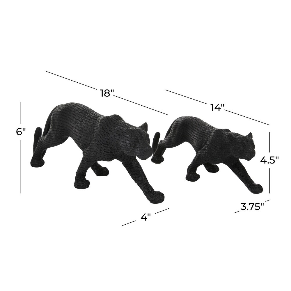 Black Polystone Leopard Sculpture (Set of 2)   18 x 4 x 6 and 14 x 4 x 4