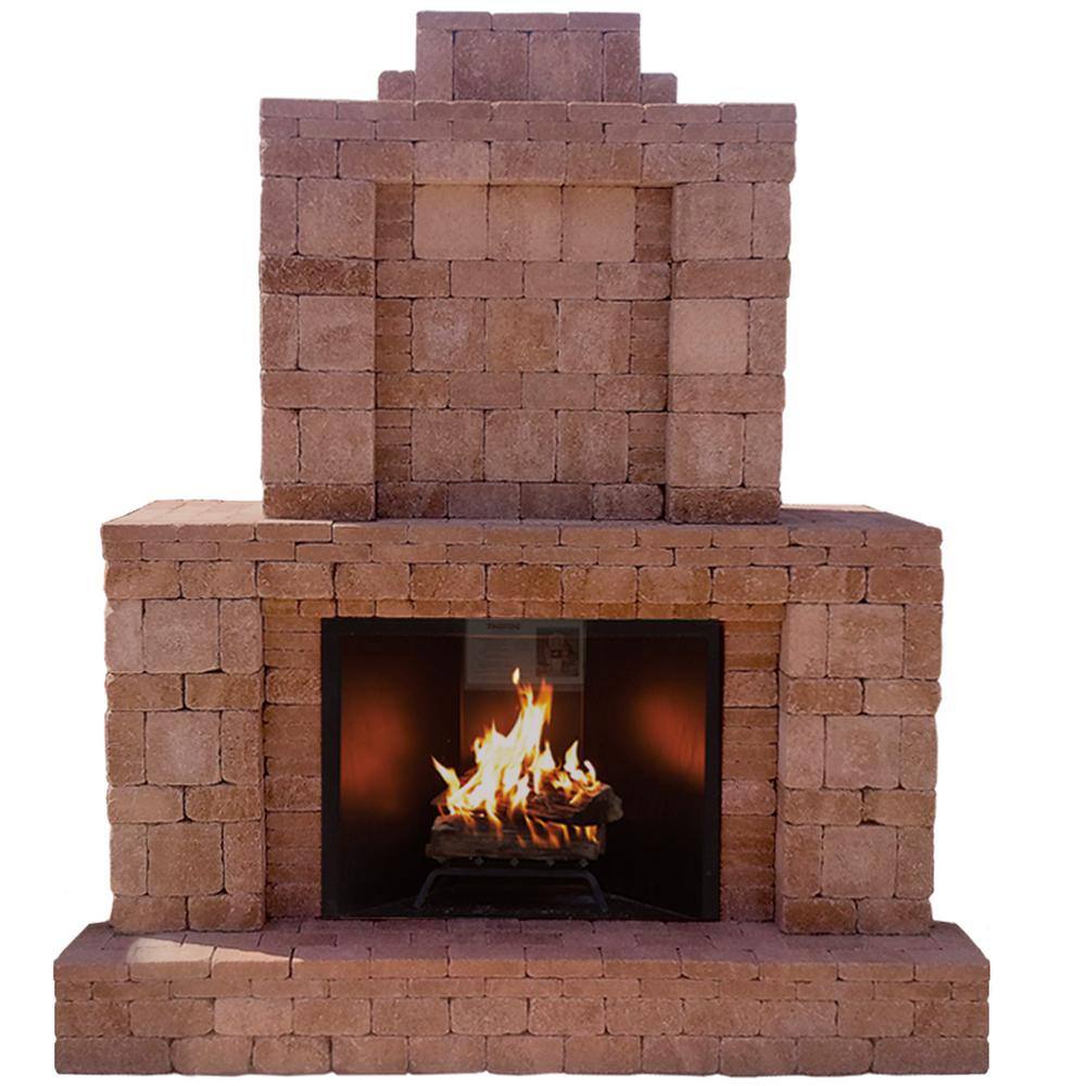 Pavestone RumbleStone 84 in. x 38.5 in. x 94.5 in. Outdoor Stone Fireplace in Cafe 53369