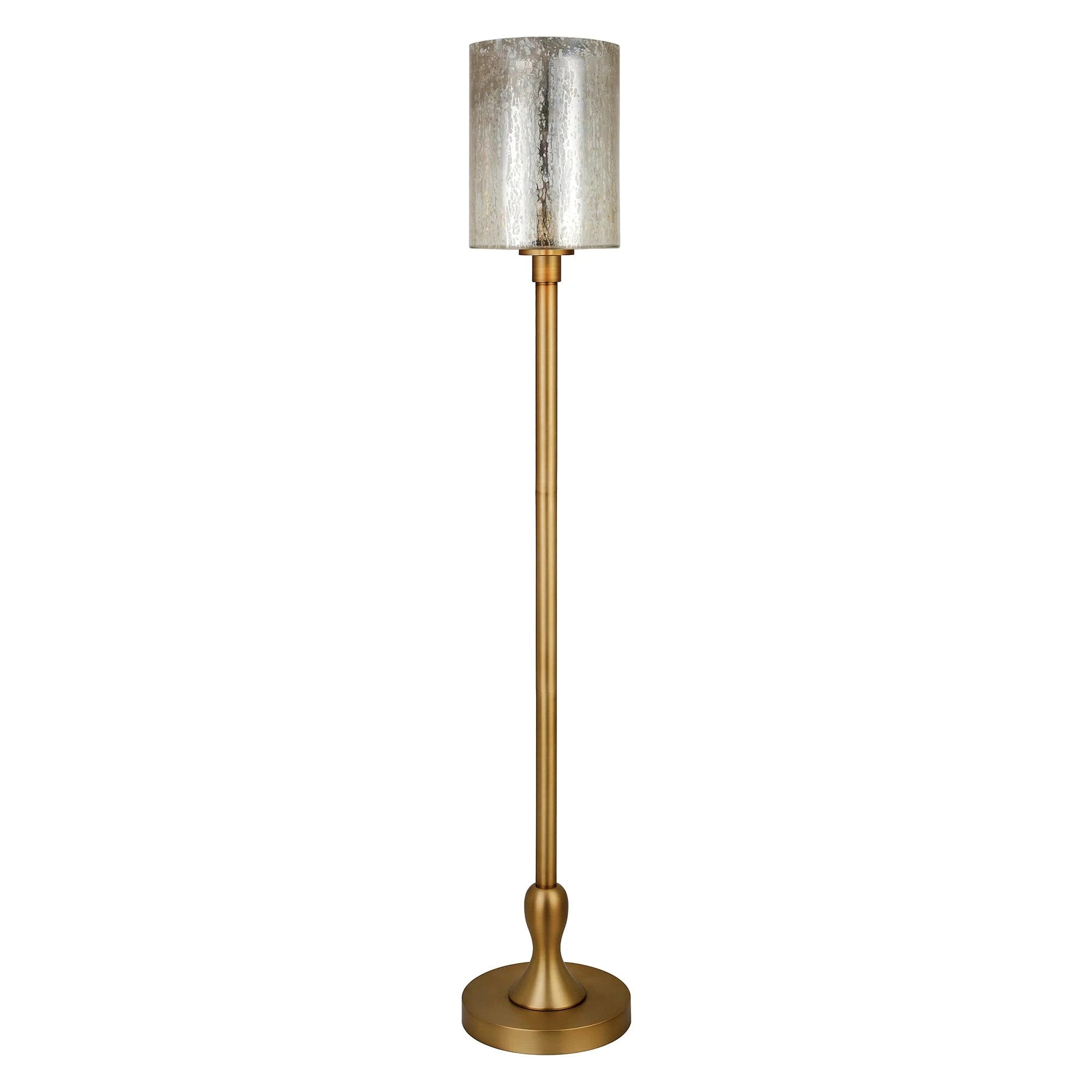 Modern, Industrial Farmhouse Floor Lamp in Brass with Mercury Glass Shade for Living Room, Bedroom, Office, or Dining Room