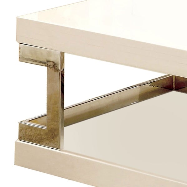 Contemporary Coffee Table with Chrome Frame Accents， Silver and White