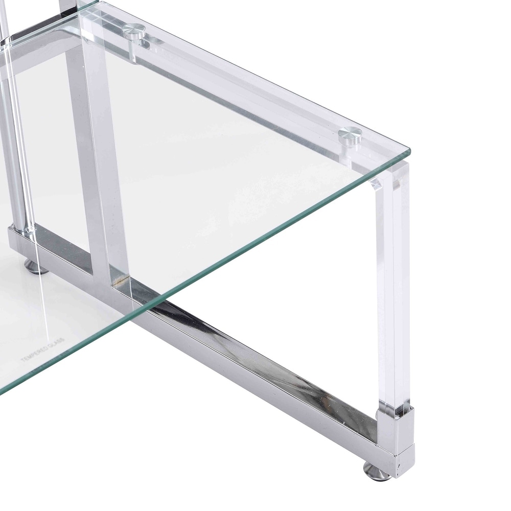 Side Table  2 Tier Acrylic Glass End Table for Living Room Bedroom