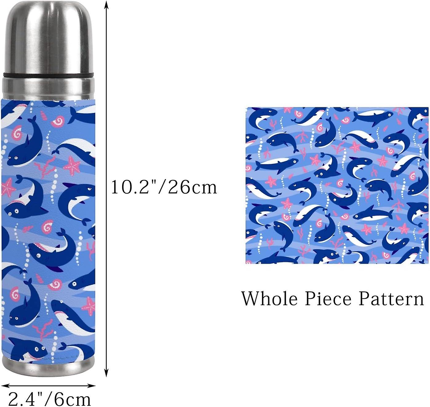 Insulated Mug Stainless Steel Water Bottle Cute Sharks Swimming Vacuum Cup Travel Mug For Travel School Office