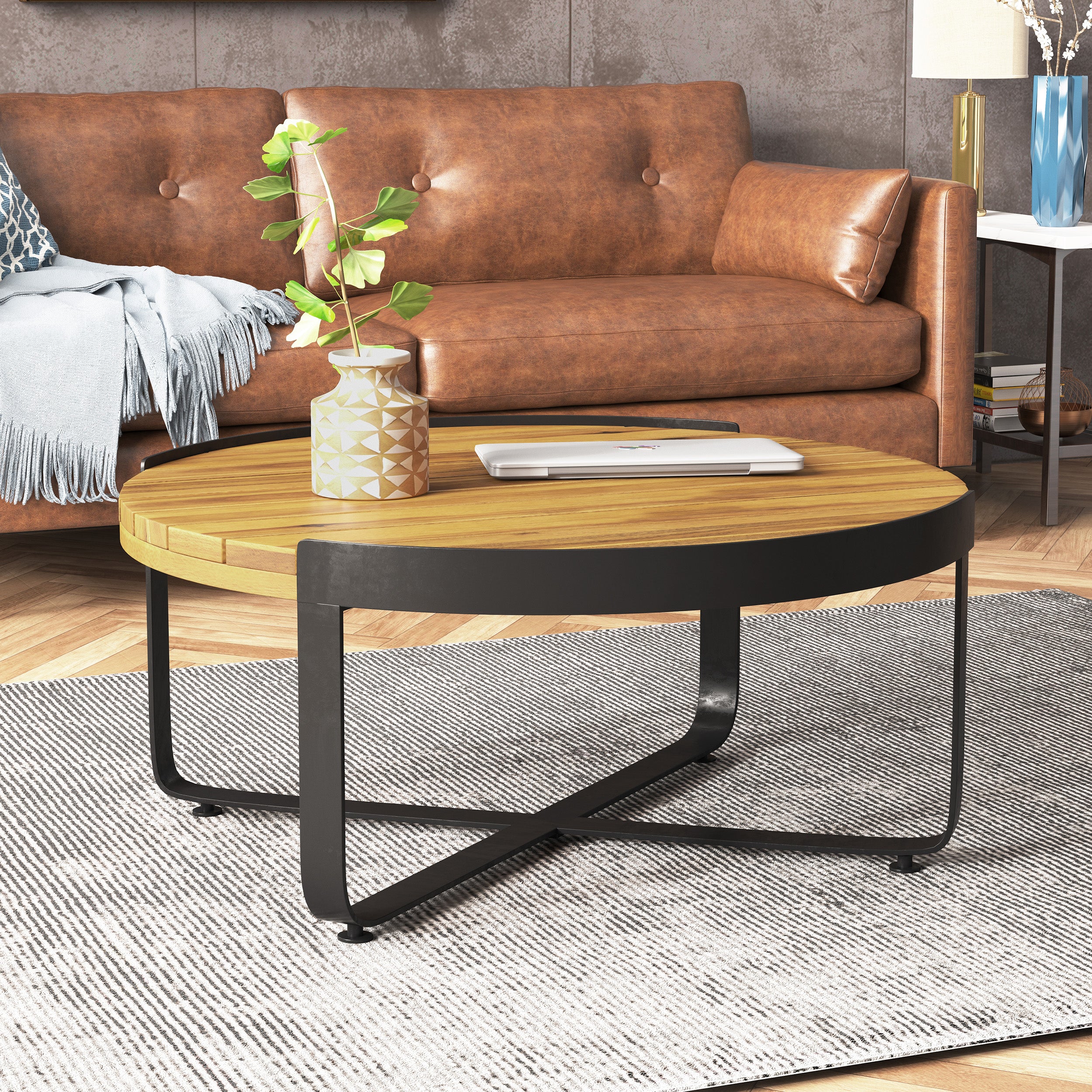 Aceston Outdoor Modern Industrial Acacia Wood Coffee Table