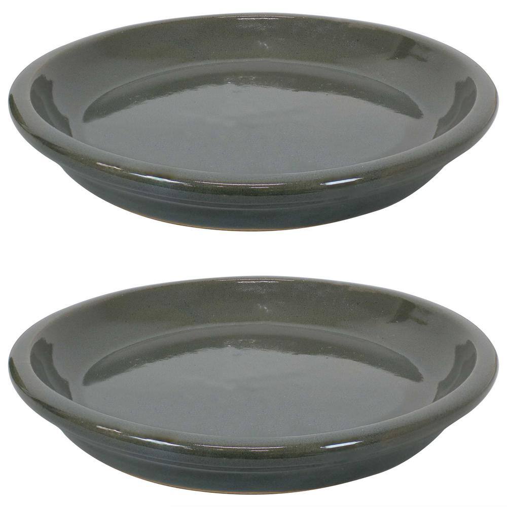 Sunnydaze 11.75 in. Gray Ceramic Planter Saucer (Set of 2) AP-275