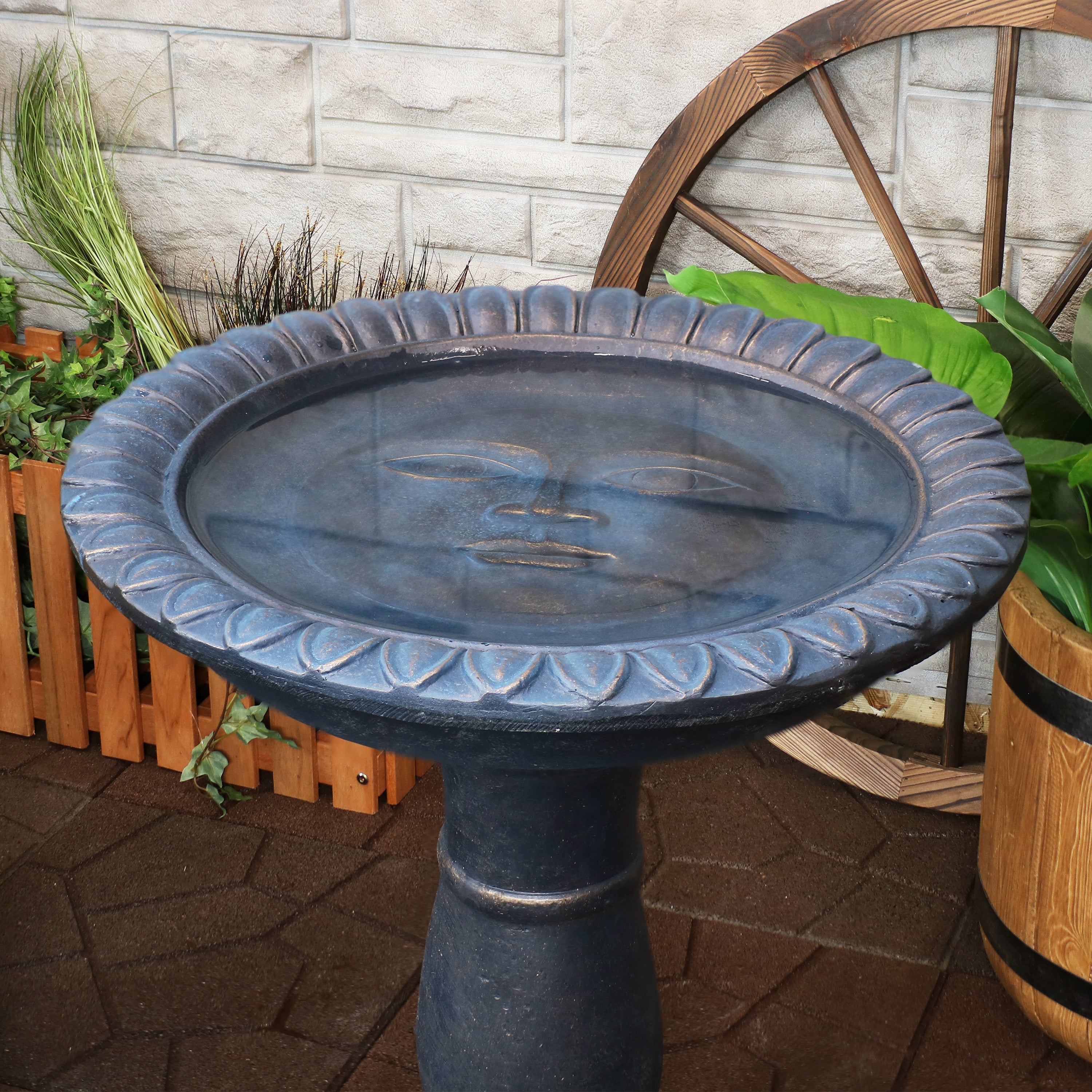 Sunnydaze Outdoor Glass Fiber Reinforced Concrete Patio Garden Façade du Soleil Bird Bath - 26" - Blue