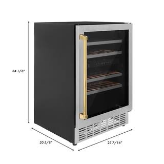 ZLINE Kitchen and Bath Monument Autograph Edition 24 in. Dual Zone 44-Bottle Wine Cooler with Gold Handle in Stainless Steel RWVZ-UD-24-G