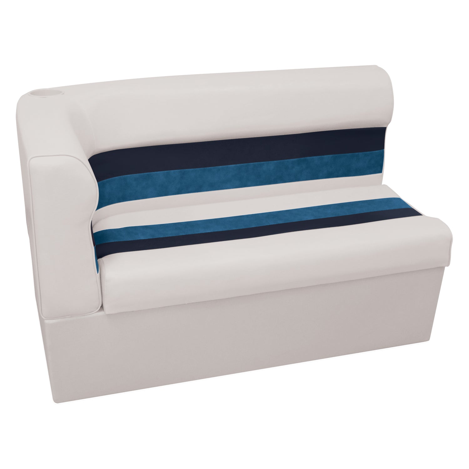 Wise 8WD108-1008 Deluxe Series Pontoon 46 In. Right Corner Lounge Seat and Backrest Cushion Set Only， Color: White， Navy and Blue Boat Seat