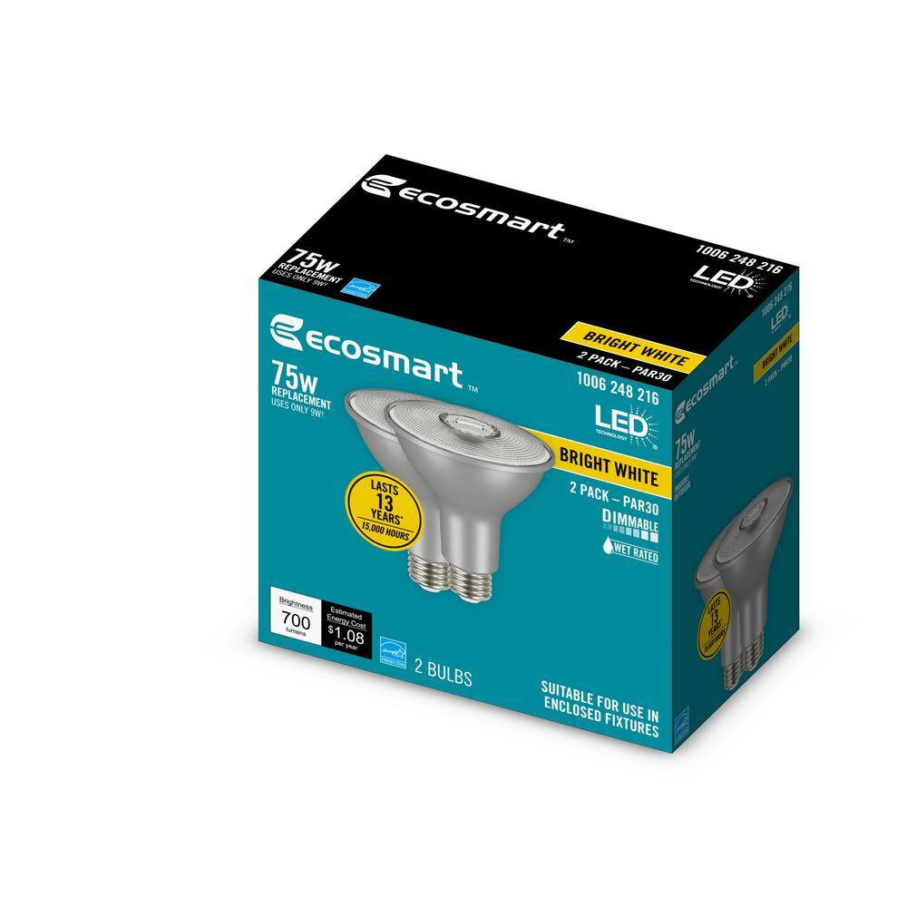 EcoSmart 75-Watt Equivalent PAR30 Dimmable Flood LED Light Bulb Bright White (2-Pack) A20PR3075WESD32