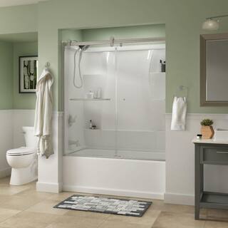 Delta Simplicity 60 x 58-34 in. Frameless Contemporary Sliding Bathtub Door in Nickel with Clear Glass 2439186