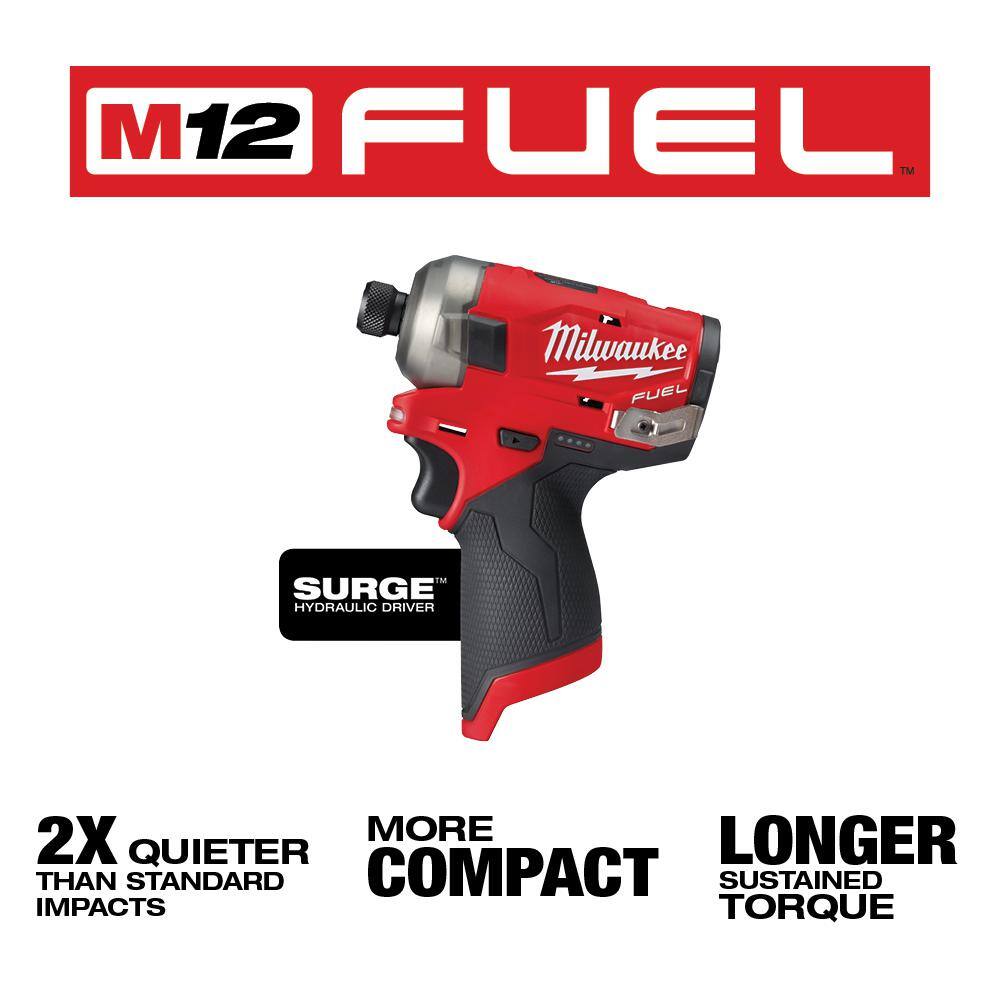 MW M12 FUEL 12-Volt Lithium-Ion Brushless Cordless SURGE 14 in. Impact Driver  M12 FUEL Hammer Drill wBattery  Charger 48-59-2440-2551-20-3404-20