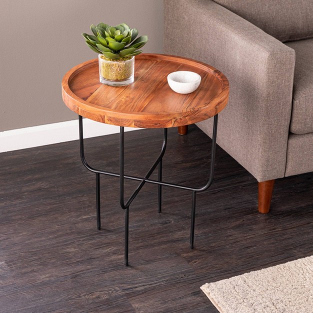 Fham Round End Table Natural black Aiden Lane