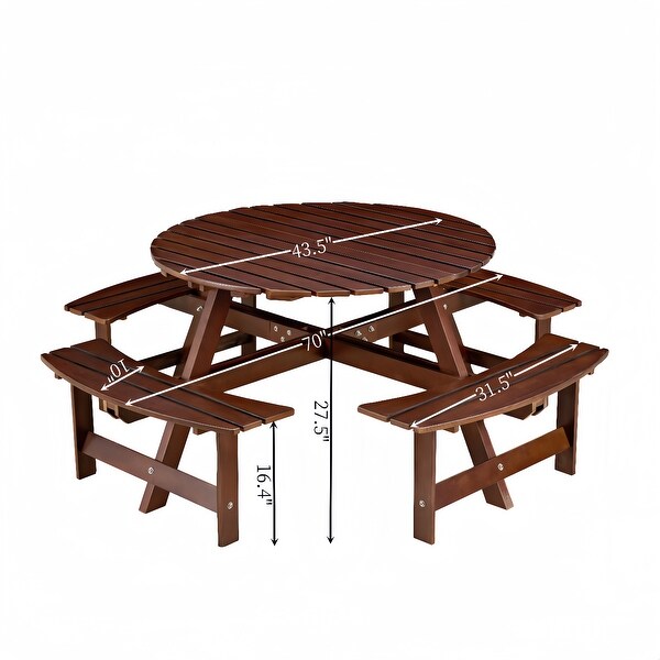 Wood Round Picnic Tables Set with Umbrella Hole and Benches