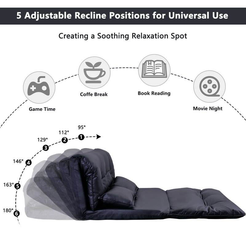 PU Leather Floor Chair Adjustable Sofa Bed with Pillows