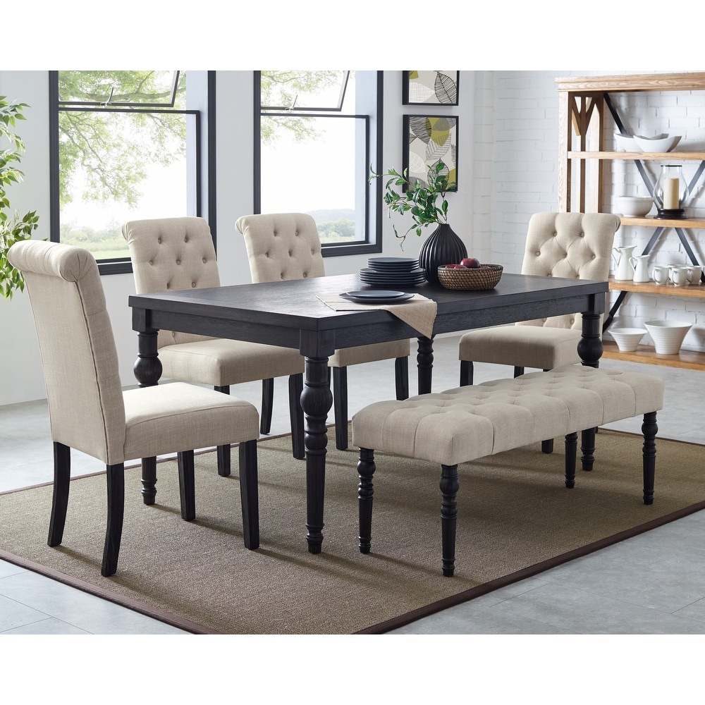 Roundhill Furniture Leviton Upholstered Dark Wash Wood 6 piece Dining Set