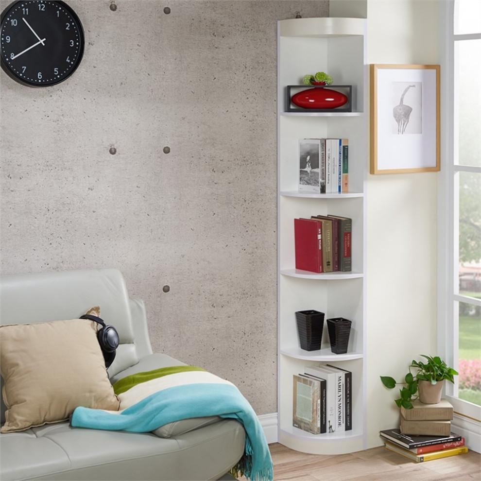 Furniture of America Maleena Wood 5 Shelf Corner Bookcase in Warm Espresso   Transitional   Bookcases   by Homesquare  Houzz