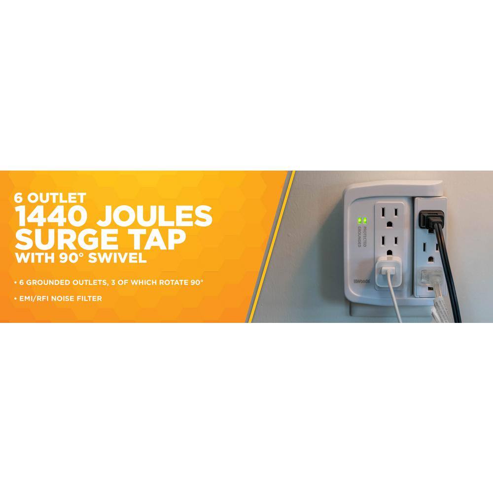 Woods 6-Outlet Surge Tap with Phone Cradle 41423