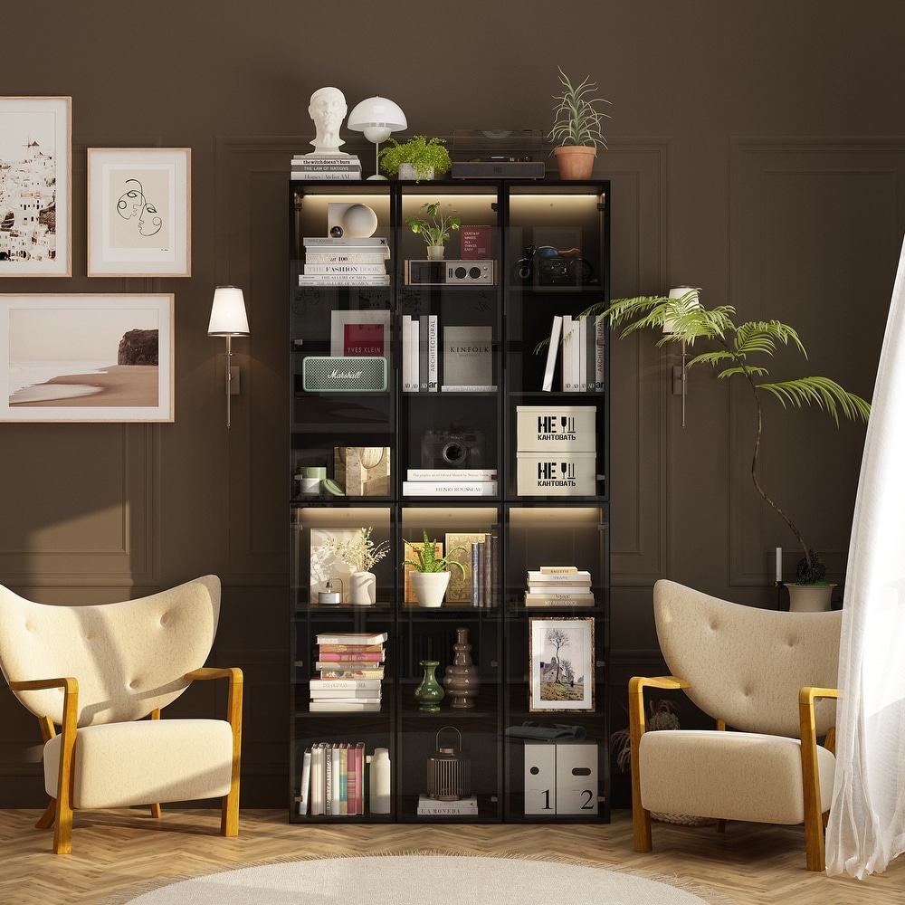 Large Modern Modular Storage Cabinet with Lighting Curio Display