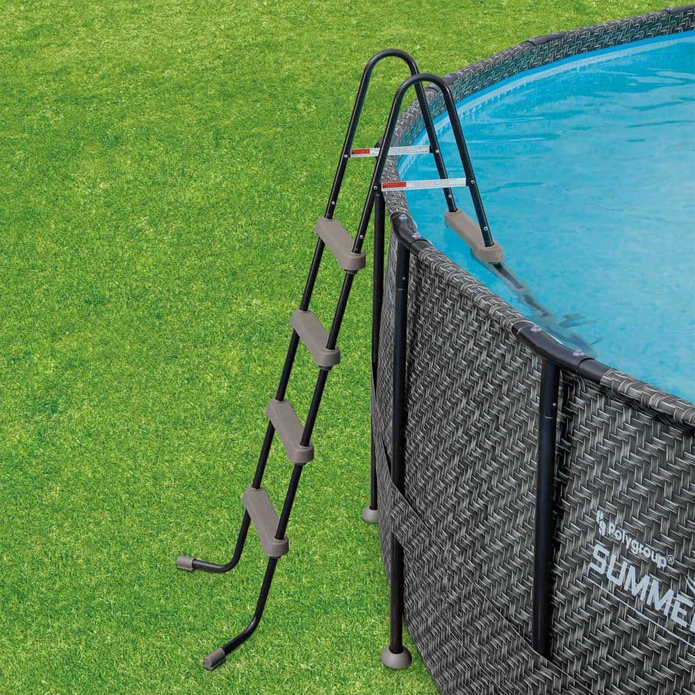 Summer Waves Dark Wicker 14 ft. Round 48 in. Deep Soft. Sided Metal Frame Pool P2001448E