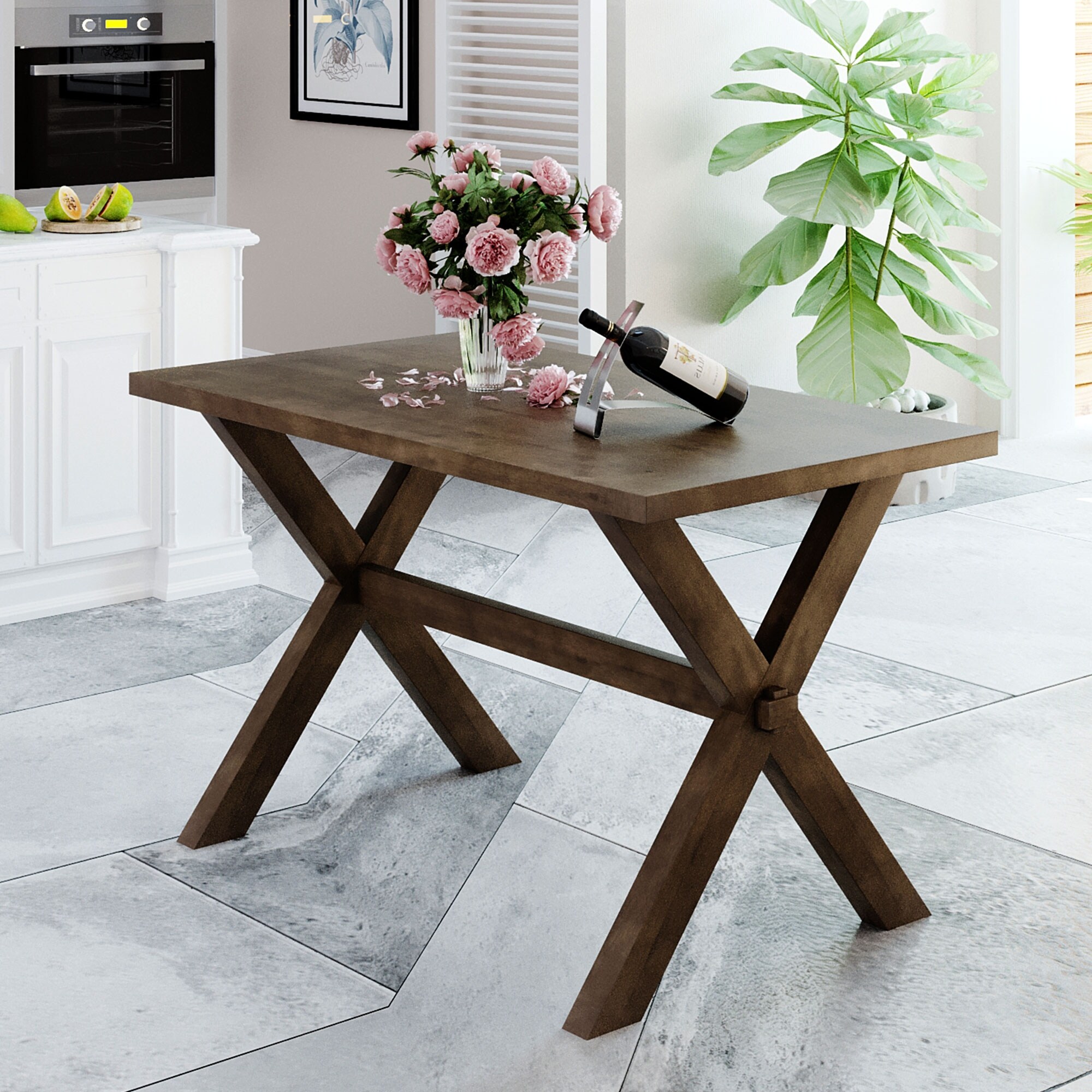 Wood X-shape Legs Kitchen Dining Table for Small Places