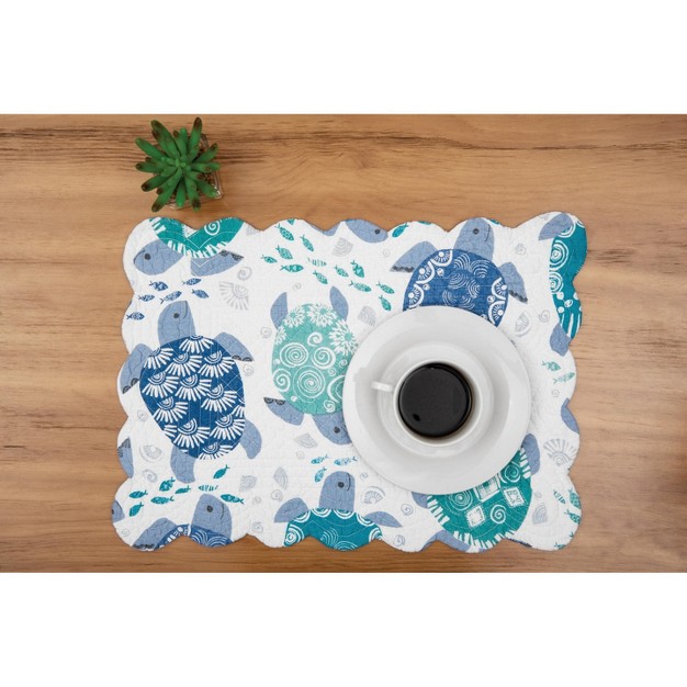 C amp f Home Turtle Bay Quilted Reversible Blue Coastal Placemat Set Of 6