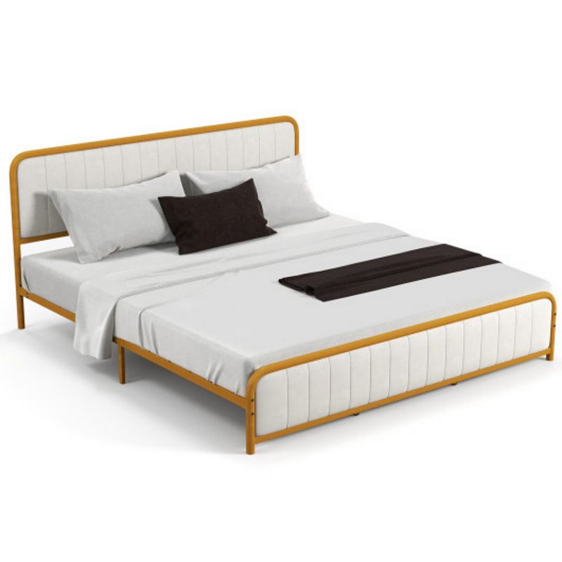 Upholstered Gold Platform Bed Frame with Velvet Headboard