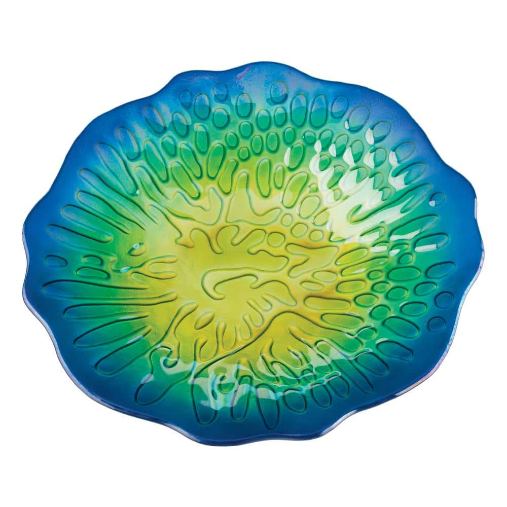 Regal Art and Gift 18 in. Blue/Green Shell Birdbath with Stand 12758