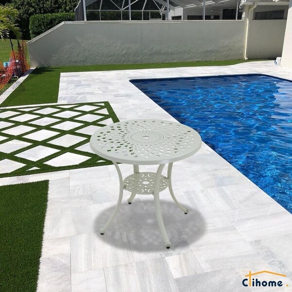 Clihome Patio Cast Aluminum Dining Table with Umbrella Hole