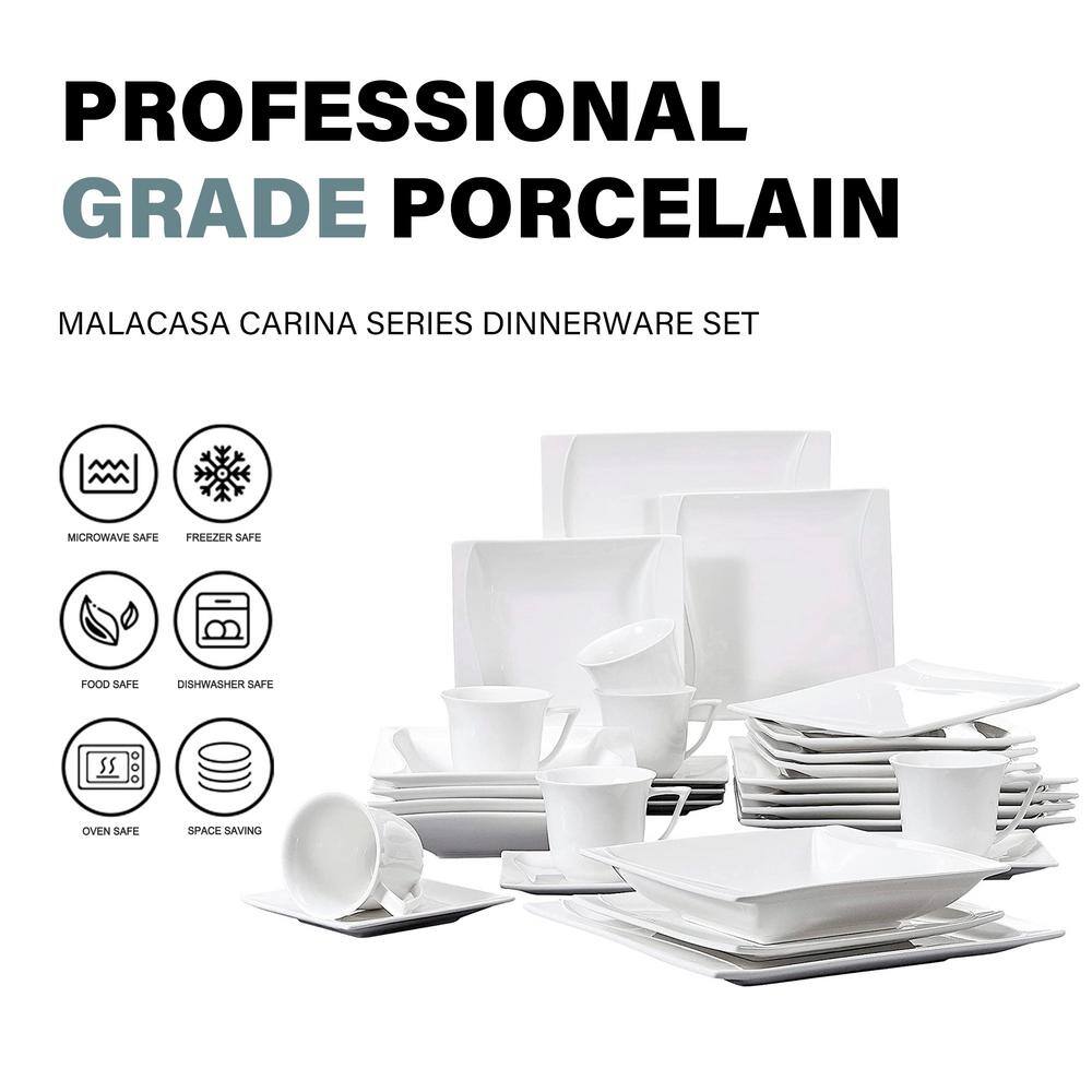 MALACASA Carina 30-Piece Casual Ivory White Porcelain Dinnerware Set (Service for 6) CARINA-30