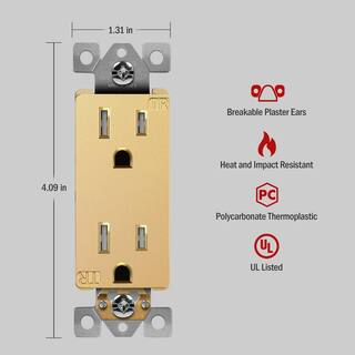 ENERLITES 15 Amp Decorator Duplex Outlet Receptacle Tamper Resistant Gold (20-Pack) 61501-TR-GD-20P