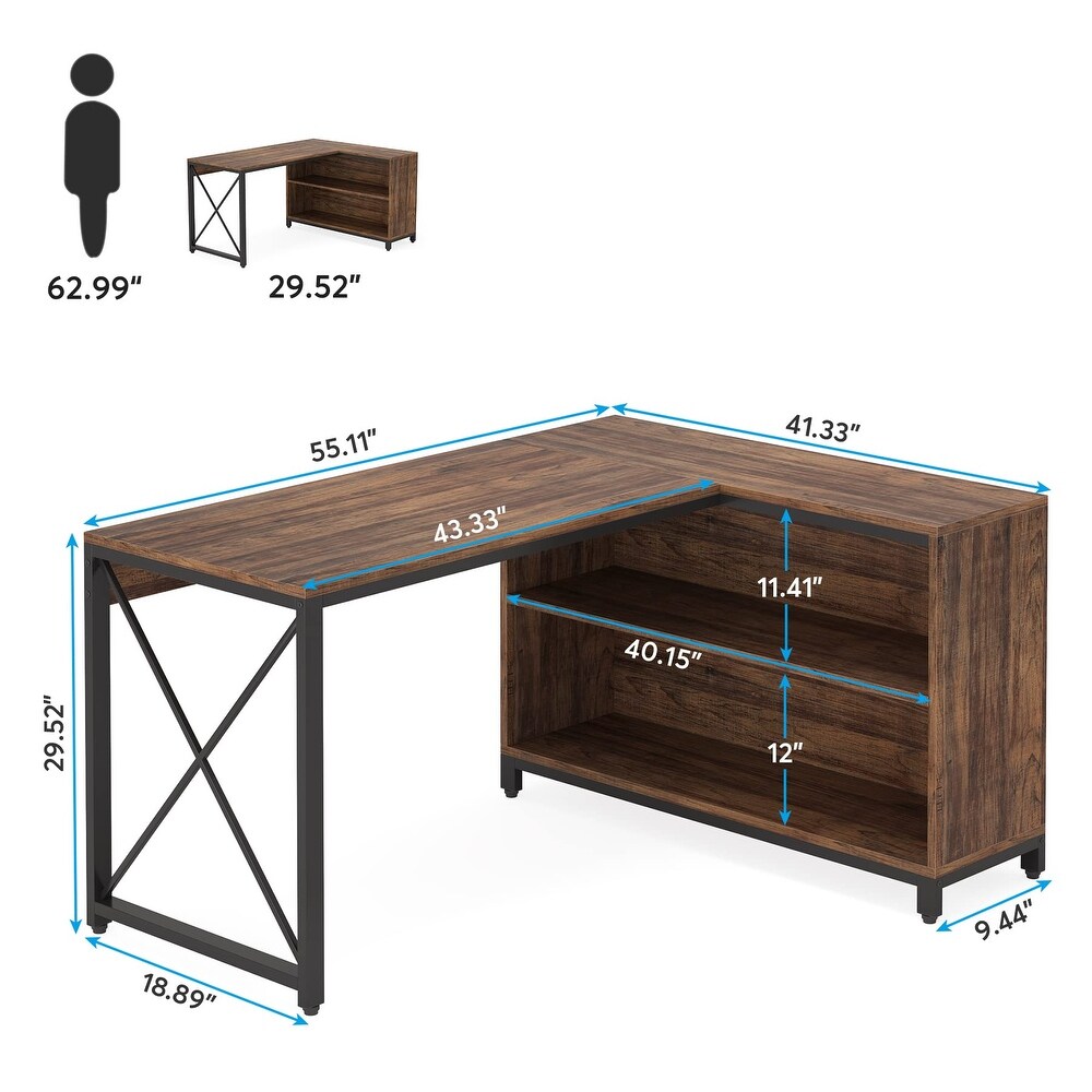 Industrial L Shaped Desk with Storage Shelves  Corner Computer Desk PC Laptop Study Table Workstation