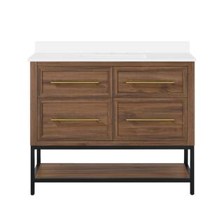 Home Decorators Collection Corley 42 in. W x 19 in. D x 34.50 in. H Freestanding Vanity in Spiced Walnut with White Engineered Stone Top Corley 42SW