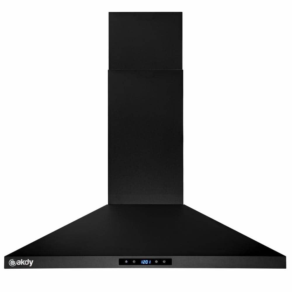 AKDY 30 in 343 CFM Convertible Kitchen Island Mount Range Hood in Black Painted Stainless Steel with Touch Control