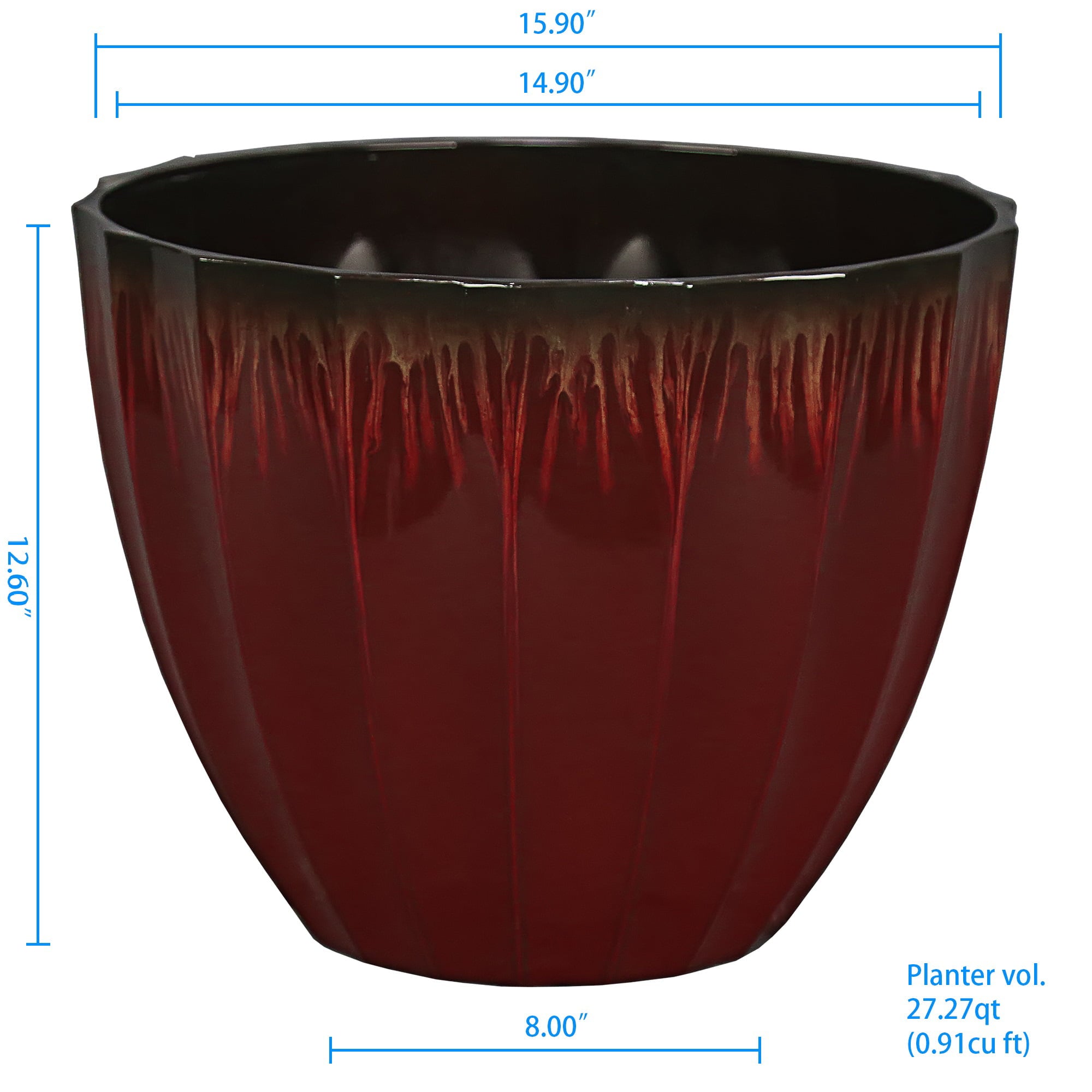 Better Homes & Gardens Andora Red Color Resin Planter, 15.9in x 15.9in x 12.6in