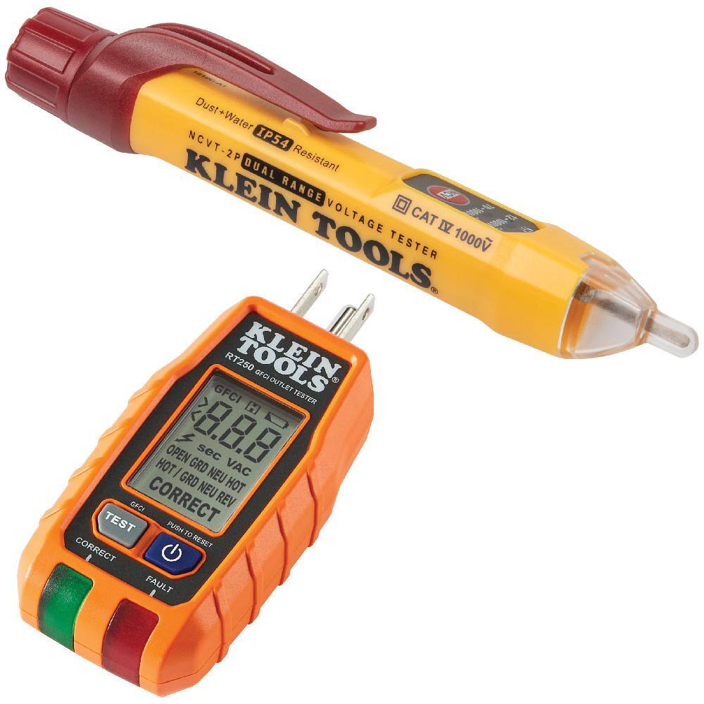 Klein Tools Dual Range Non-Contact Voltage Tester and GFCI Receptacle Tester with LCD Tool Set M2O07102KIT