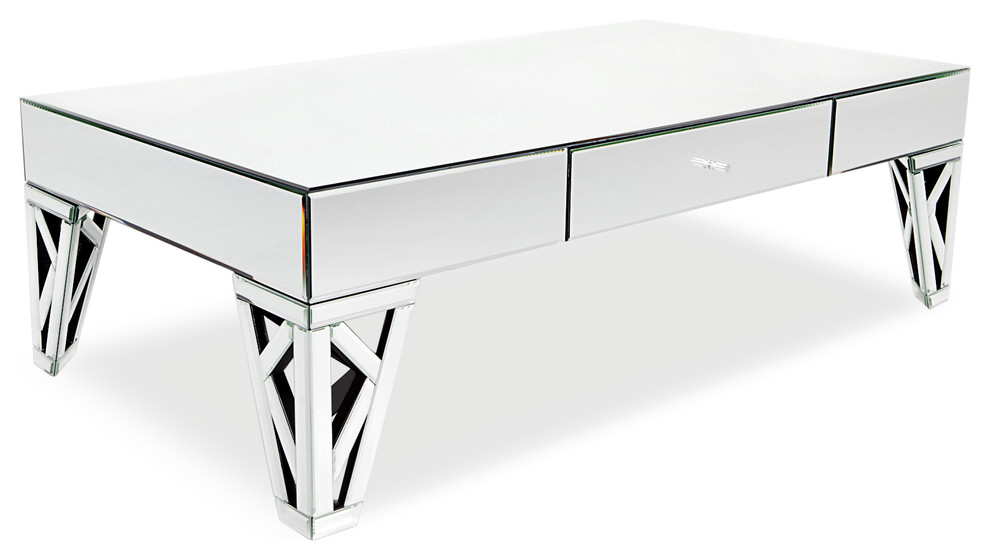 Modern Azure Coffee Table Clear Mirrored Glass Finish Unique Cutout Detail Legs   Contemporary   Coffee Tables   by Zuri Furniture  Houzz