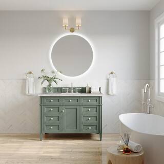 James Martin Vanities Brittany 48.0 in. W x 23.5 in. D x 33.8 in. H Bathroom Vanity in Smokey Celadon with Eternal Jasmine Pearl Quartz Top 650-V48-SC-3EJP