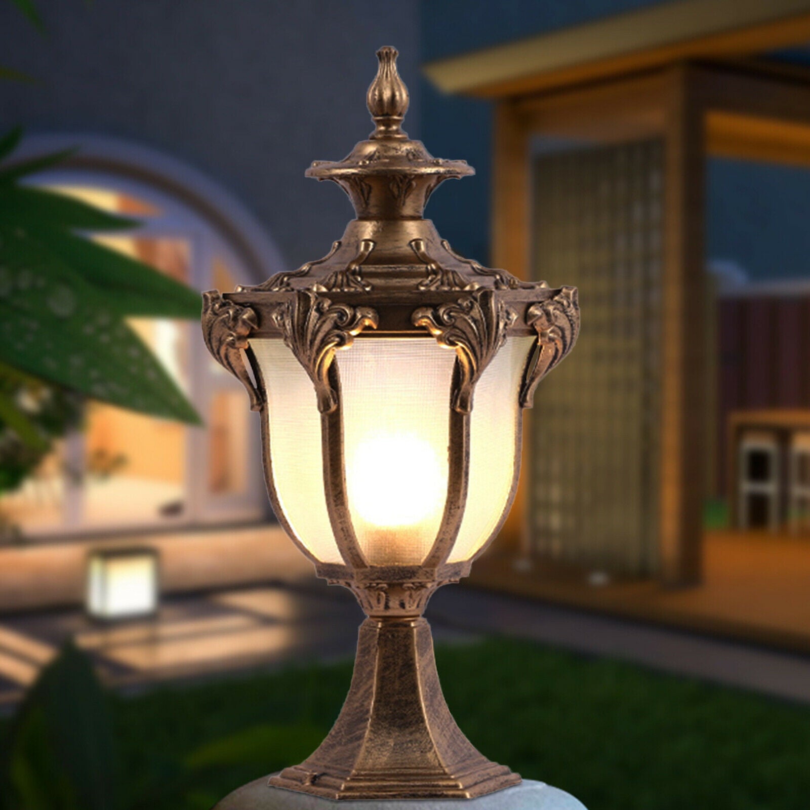 Vintage Pillar Light Outdoor Garden Post Lamp Waterproof Patio Yard Lantern Lamp Electric