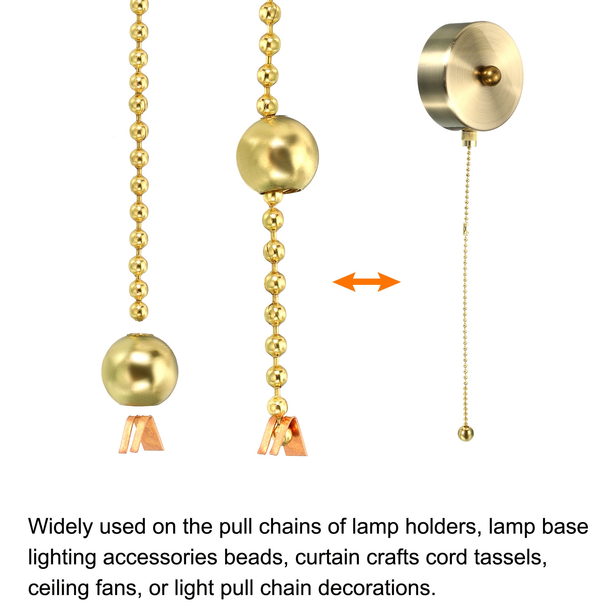 Uxcell Pull Cord End Cord Metal Bead Lamp Zipper Round Ball Pull End Gold Tone for Blind Light Pull Switch, Pack of 4