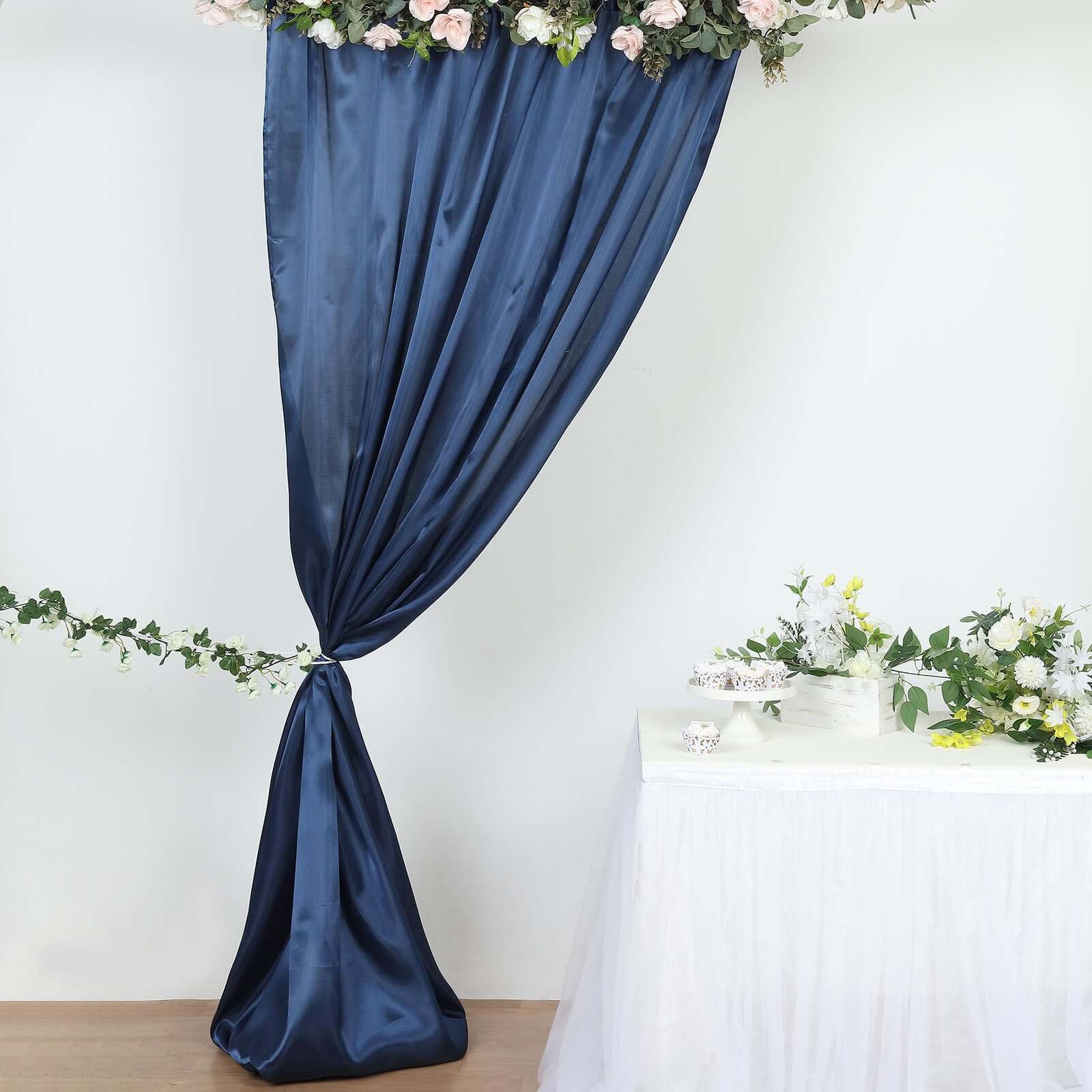 Navy Blue Satin Backdrop Drape Curtain, Photo Booth Event Divider Panel - 8ftx10ft