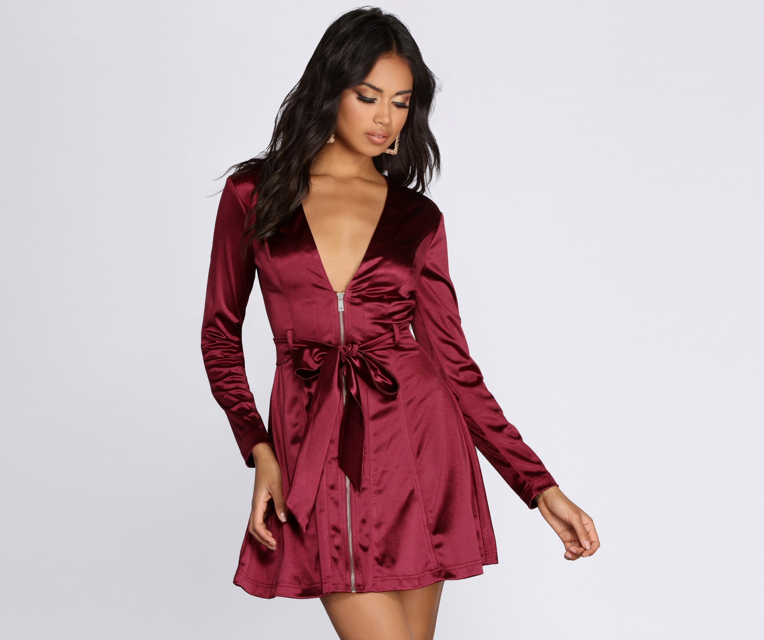 CLEARANCE - Stunning Sophistication Satin Trench Dress